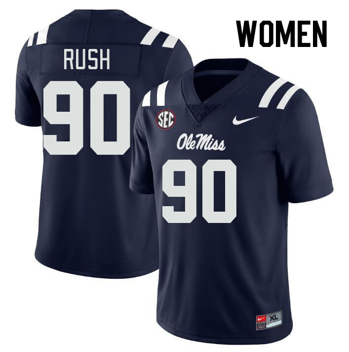 Women #90 Jeffery Rush Ole Miss Rebels College Football Jerseys Stitched-Navy